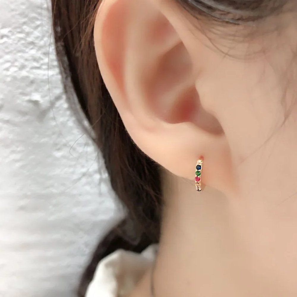 Rainbow Gem Huggie Hoop Earrings - Picture 4 of 4